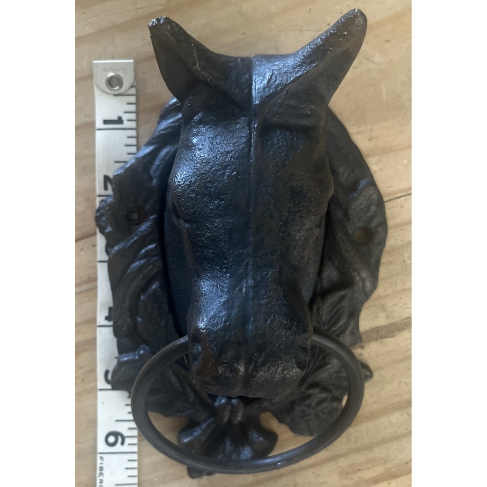Cast Iron Burnish Black Horse Head Door Knocker/Hitching Post/Towel Holder NWOT - Picture 3 of 10